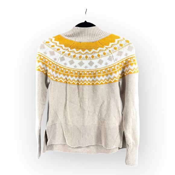 Tahari Fair Isle Mock Neck Sweater Beige Mustard White Geometric Knit Women’s S - Picture 3 of 8